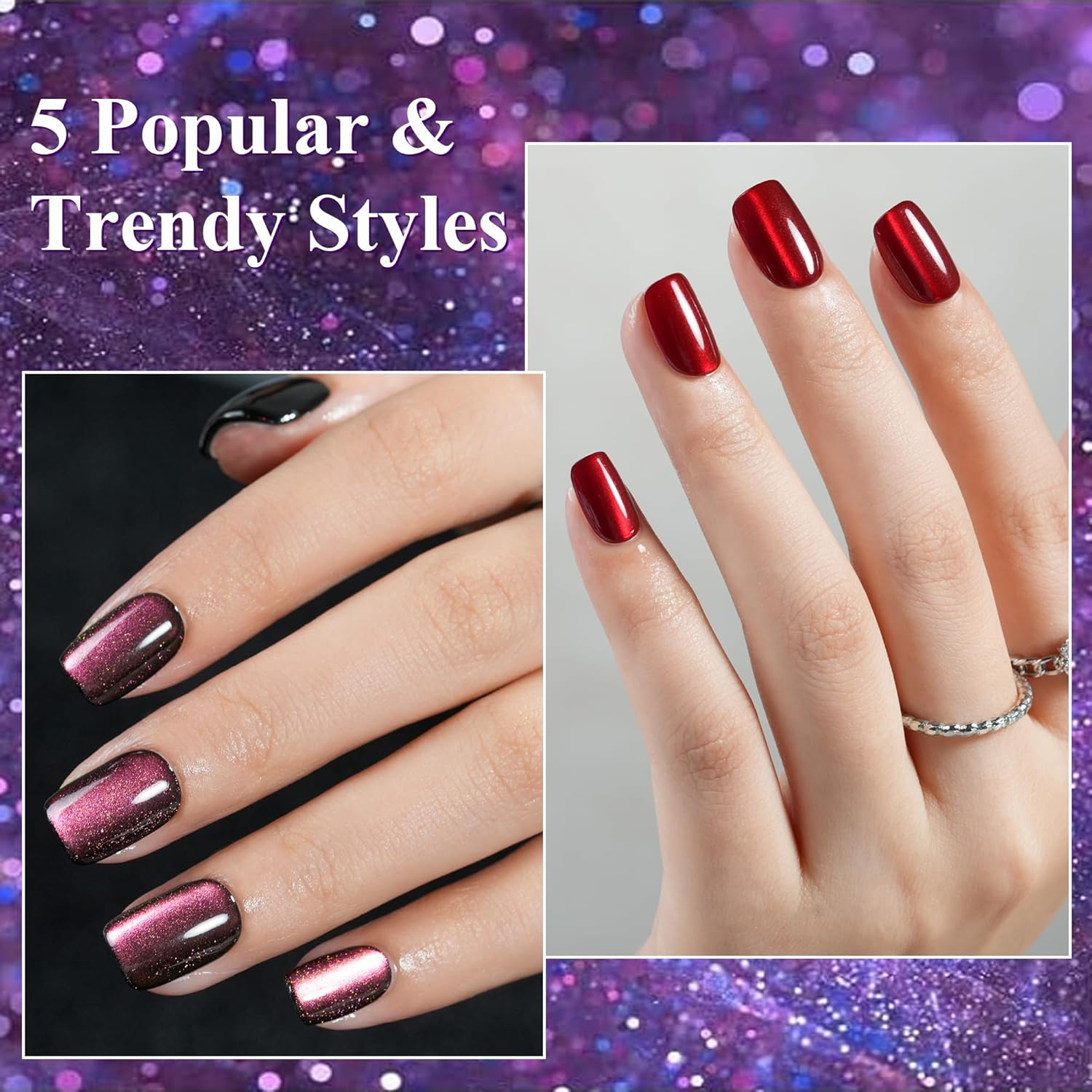 Short Cat Eye Press On Nails Set 160 Pieces 5 Styles Jofay Fashion Acrylic - Image 2