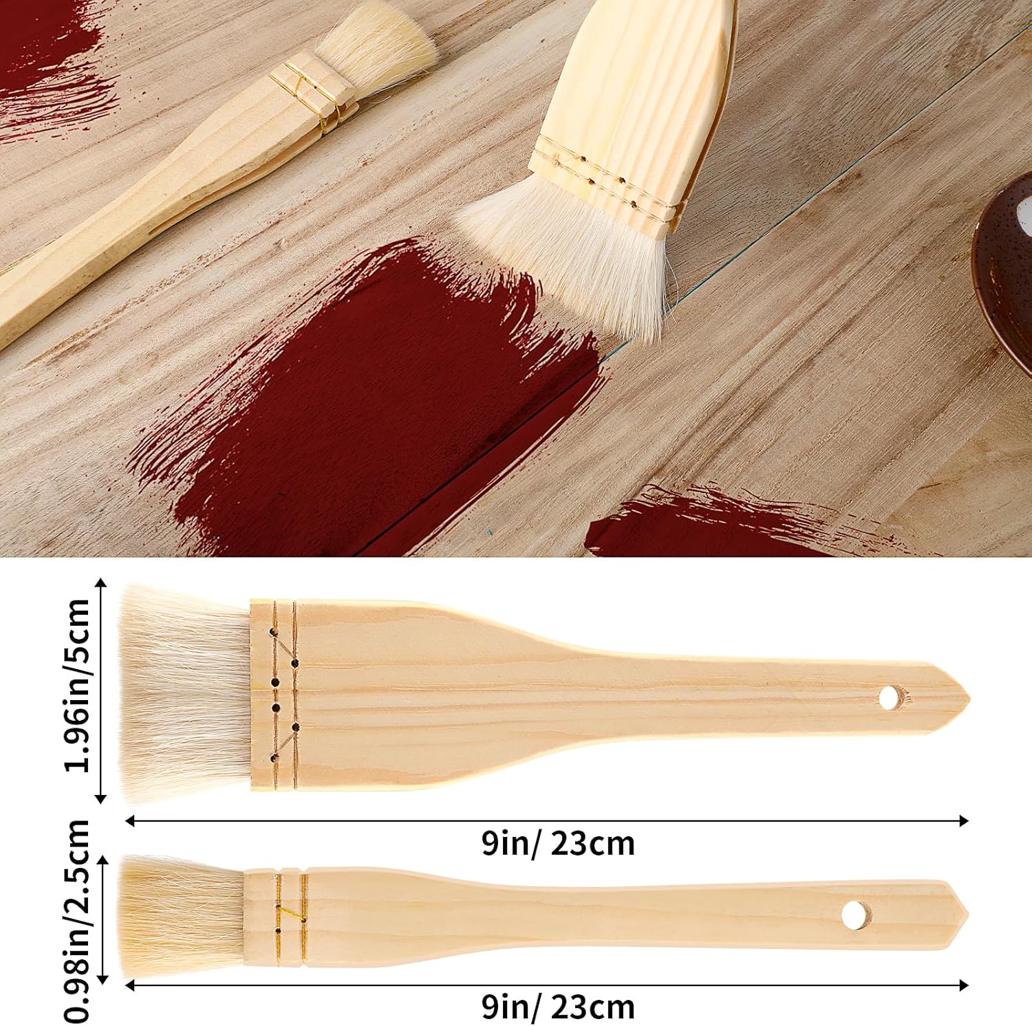 2PC Flat Hake Paint Brush Set for Watercolor, Sheep Hair, 1 Inch & 2 Inch - Image 2