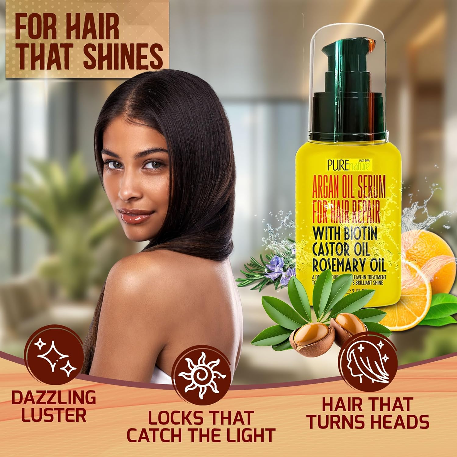 PURE NATURE LUX SPA Moroccan Argan Oil Hair Care Trio Set 16oz - Image 8