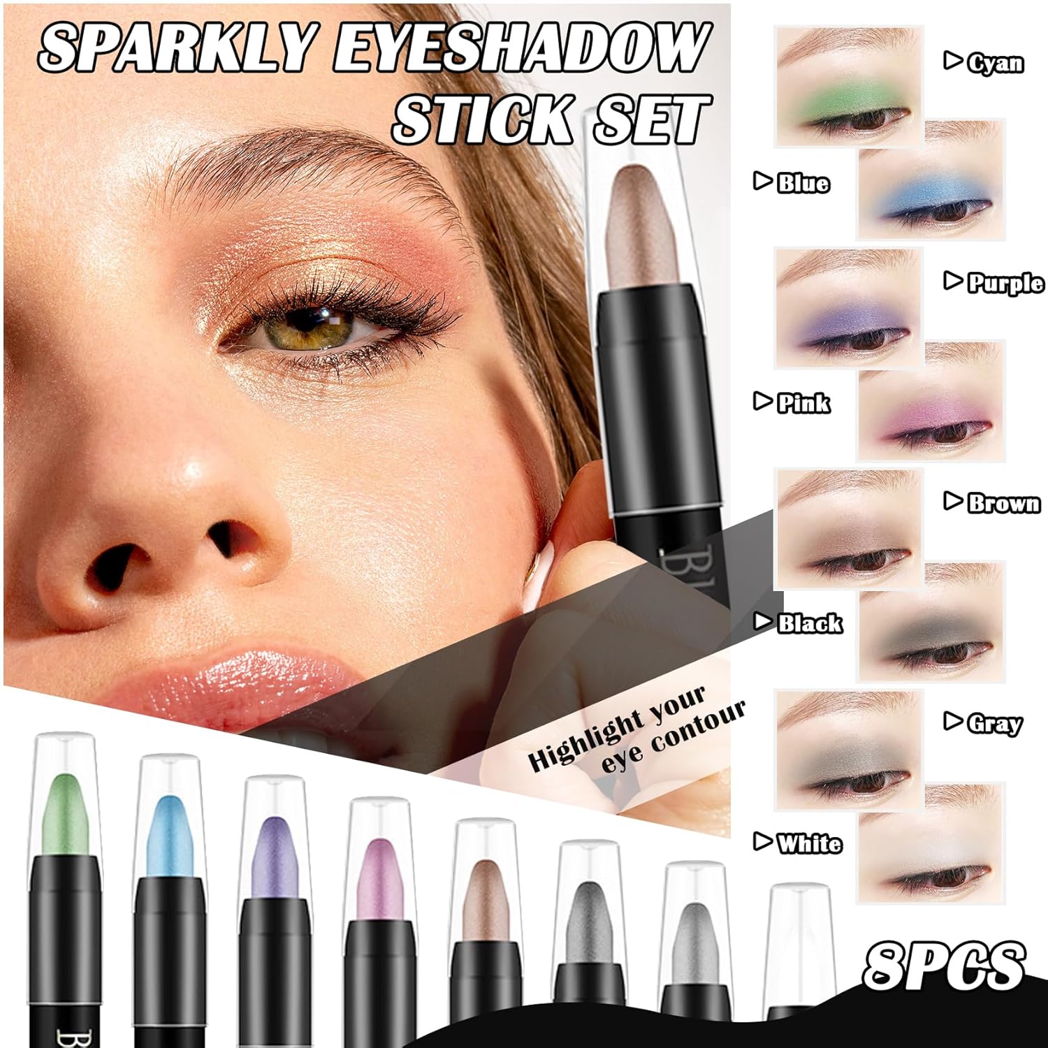 8PC Waterproof Matte Cream Eyeshadow Stick Pencil Makeup Kit for Women Blendable - Image 7