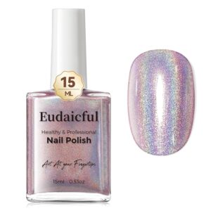 Holographic Nail Polish, Light Purple Iridescent Nail Polish Air Fast Dry, High Glossy Shimmer Nail Polish Nail Pigment Oil-based Chrome Halo Manicure Salon Home, 15ML/0.5 fl oz
