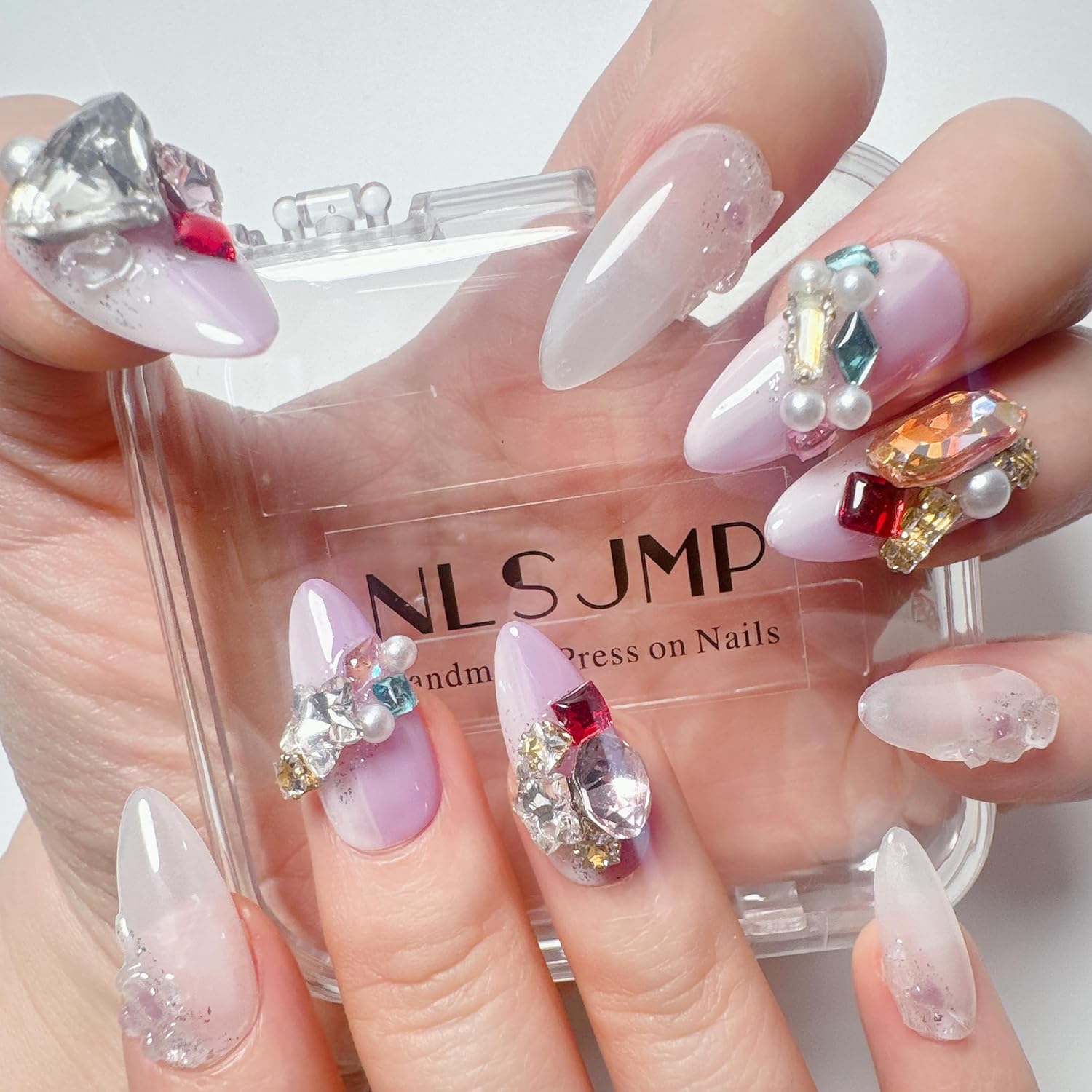 Handmade Purple Gel Press On Almond Nails 10 Pcs Reusable Waterproof Size Large - Image 2