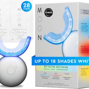 MOON LED Teeth Whitening Kit - Platinum Teeth Whitener Device + 28 Dissolving White Strips - Yellow, Blue, + Red Light Therapy Whitening Tray for Gum Health and Fresh Breath (4 Piece Kit)