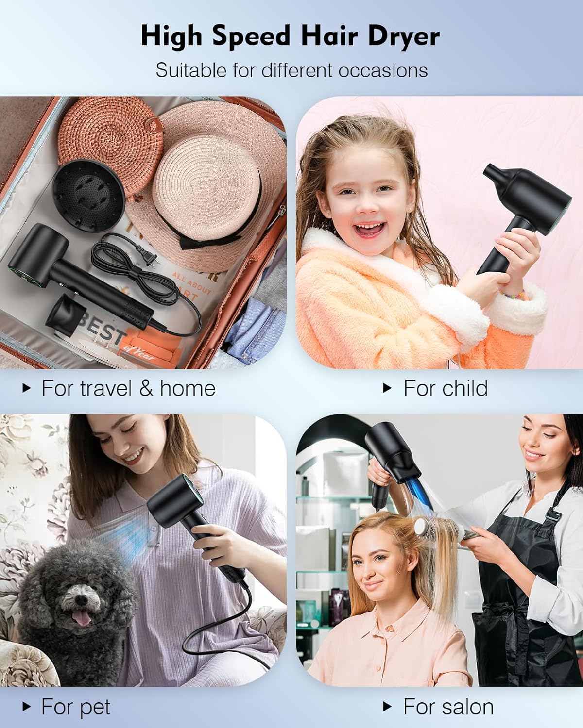 Hair Dryer, Blow Dryer with 200 Million Negative Ionic, 160000 RPM High Speed Low Noise Thermo-Control Professional Hair Dryer with Diffuser and Nozzle,Portable Hair Blow Dryer for Home Travel - Image 7