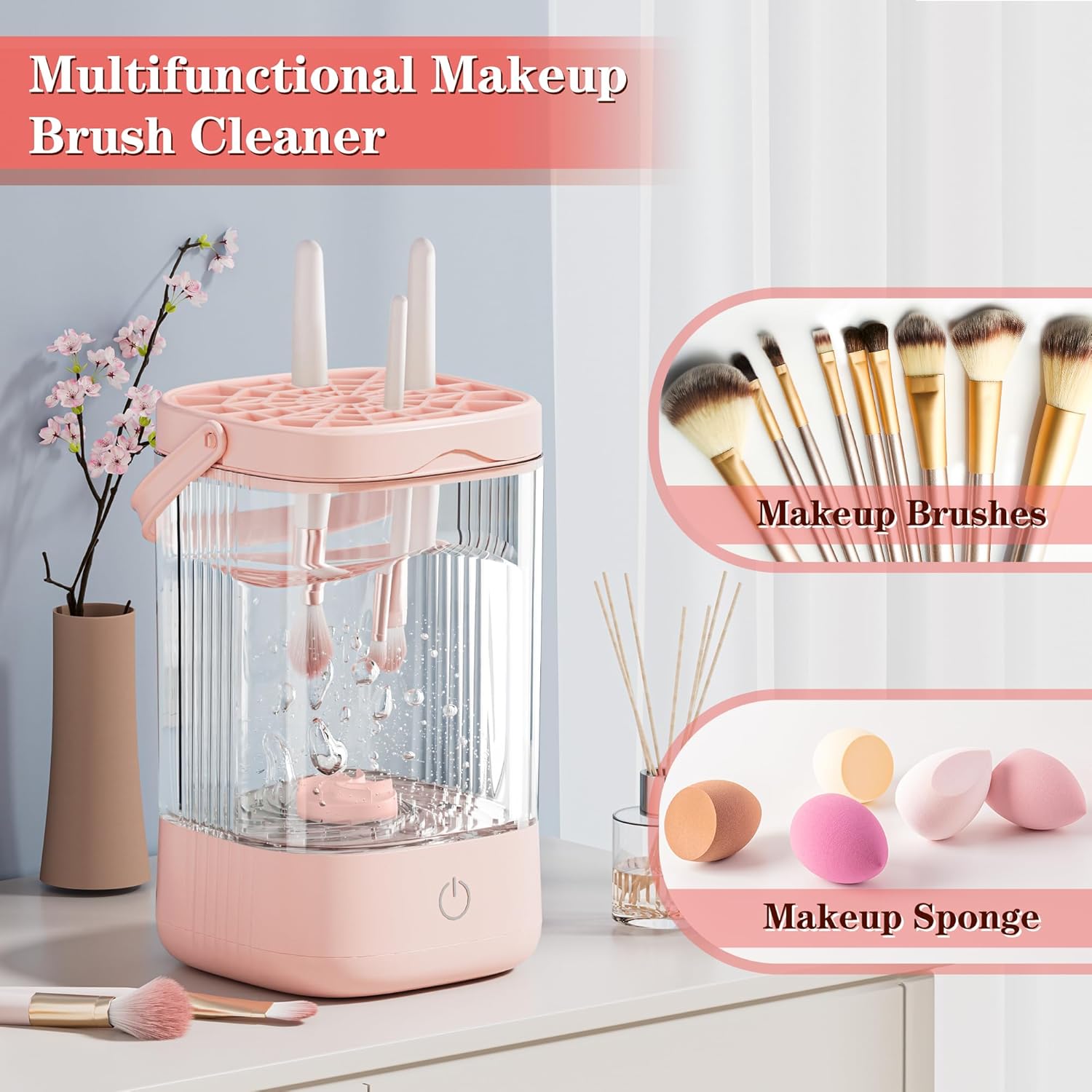 Pink Automatic Electric Makeup Brush Cleaner Spinner for All Brush Sizes - Image 4