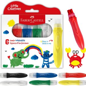 Faber-Castell Little Creatives Jumbo Squeezing Paint Brushes, 6 Colors, Paint Sticks for Kids Washable, Toddler Art Supplies, Non Toxic Paint and Brush in One, Kids Crafts Age 3 to 5+