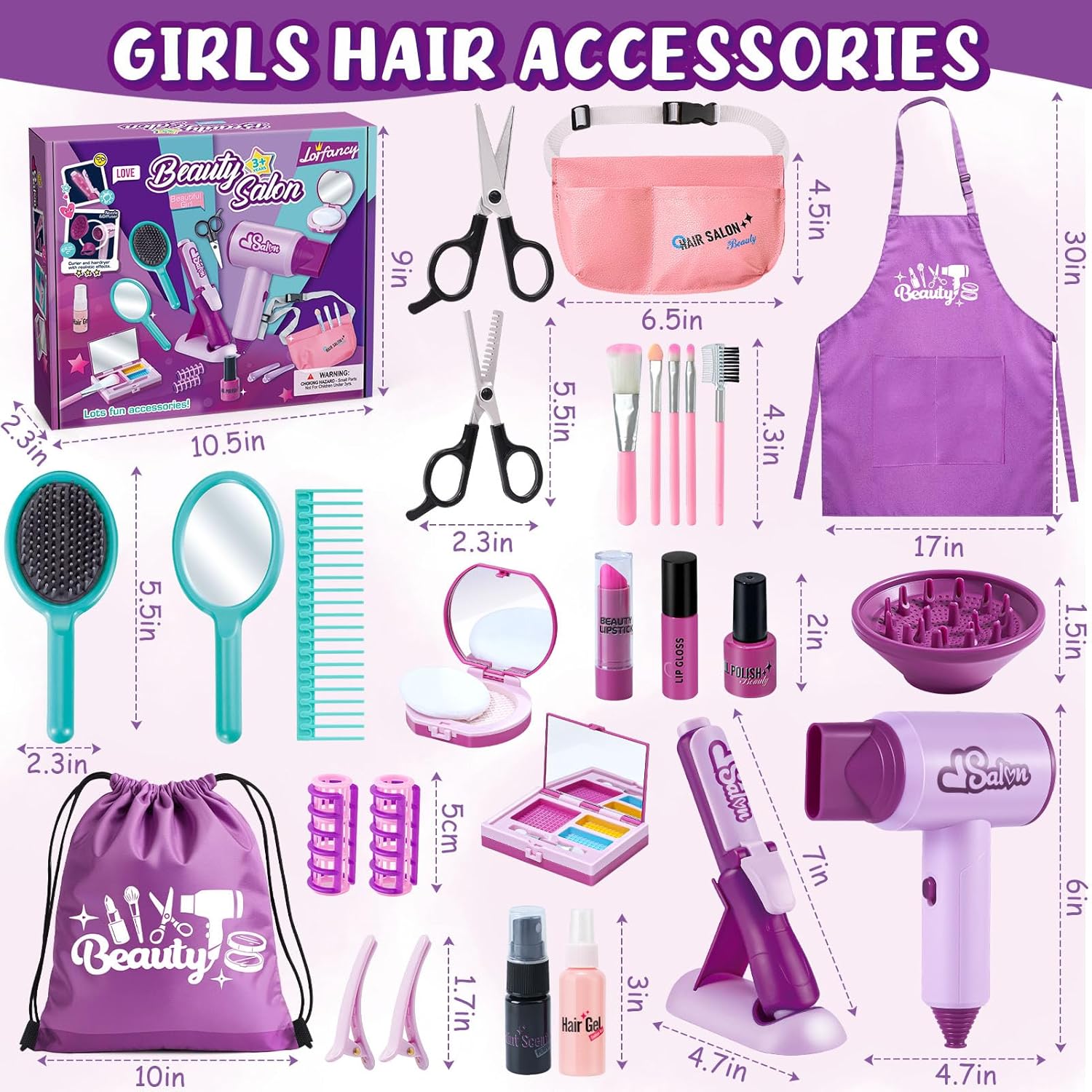G.C Hair Salon Playset for Girls with Realistic Blow Dryer and Curling Iron for Ages 3+ - Image 2