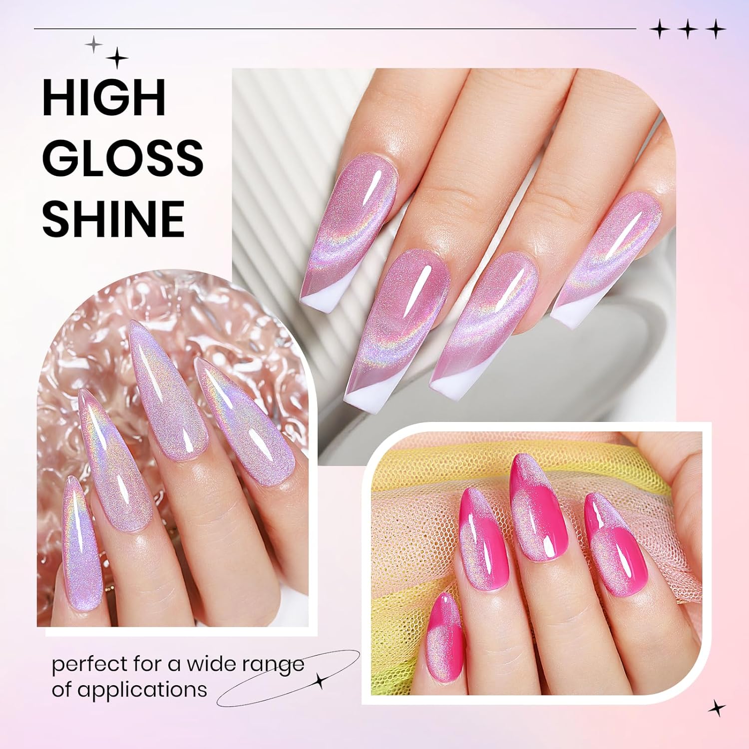 Pink Rainbow Magnetic Cat Eye Gel Nail Polish for Glittery Galaxy Effect 15ml - Image 6