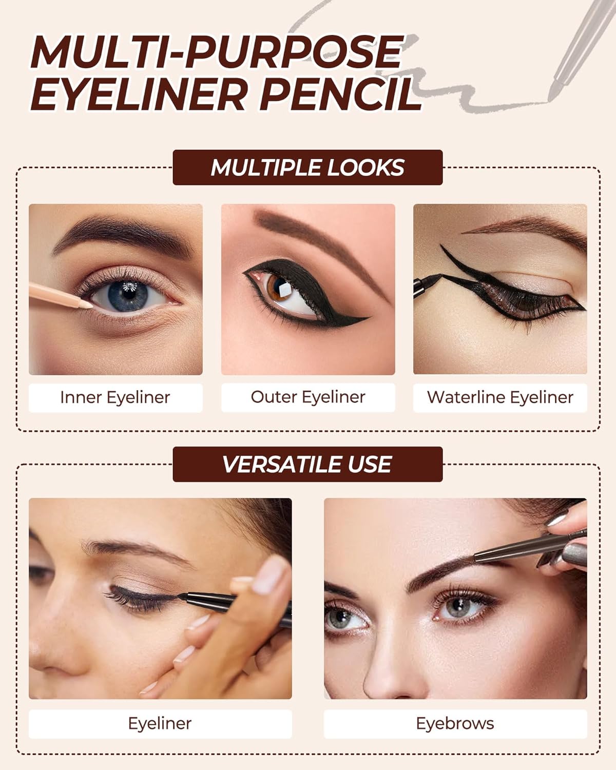 Nude Retractable Gel Eyeliner Pencil with Built-in Sharpener and Stencil Tool, 0.05 oz - Image 7