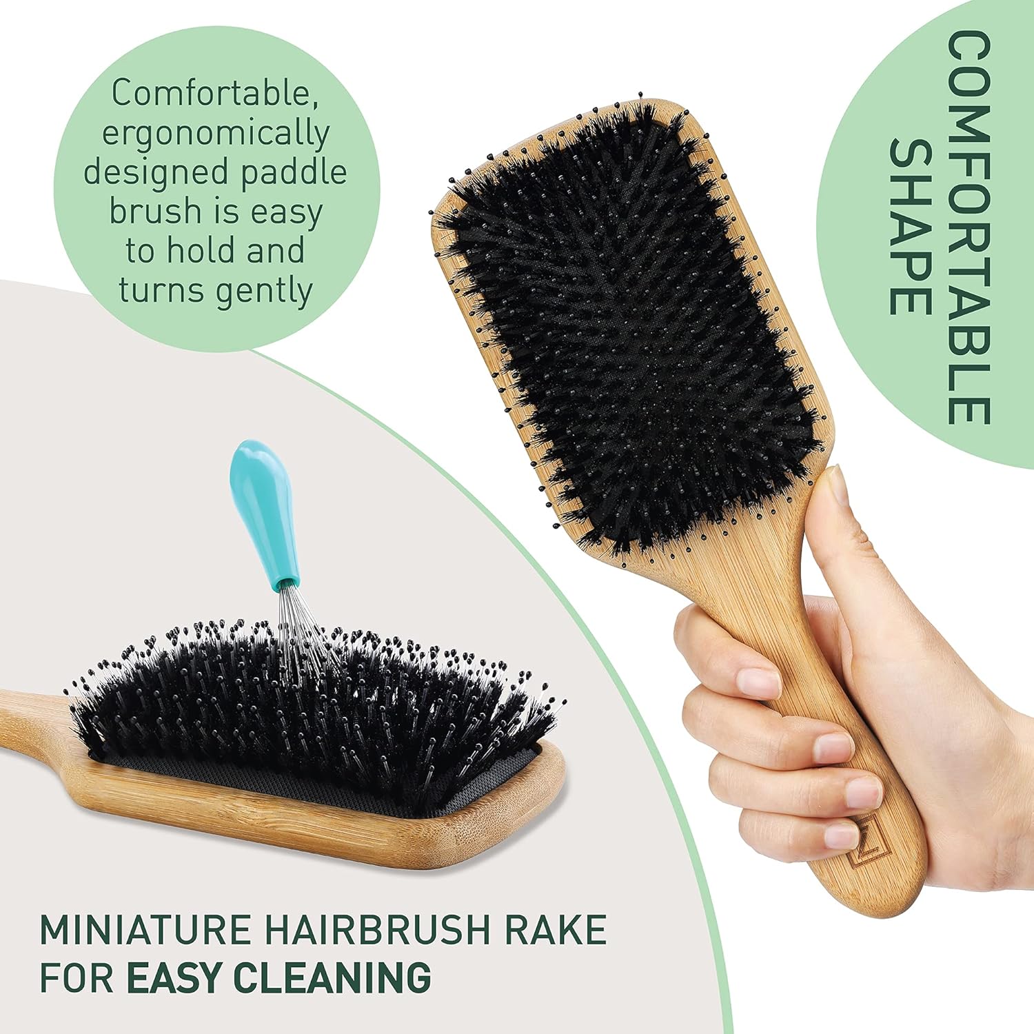 Boar Bristle Paddle Hair Brush for All Hair Types Wet and Dry Use Large - Image 5