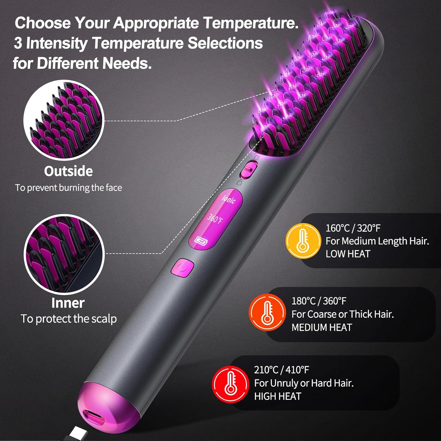 Portable Cordless Hair Straightener Brush for Women, Lightweight, 80min Battery Life, Fast Heating - Image 7