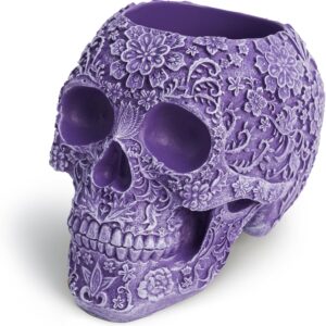 Skull Bowl Decorative Skull Vase Makeup Brush Pen Holder Organizer Dresser Gothic Table Organizer Decoration, Purple Skull Pot Enthusiasts Gifts