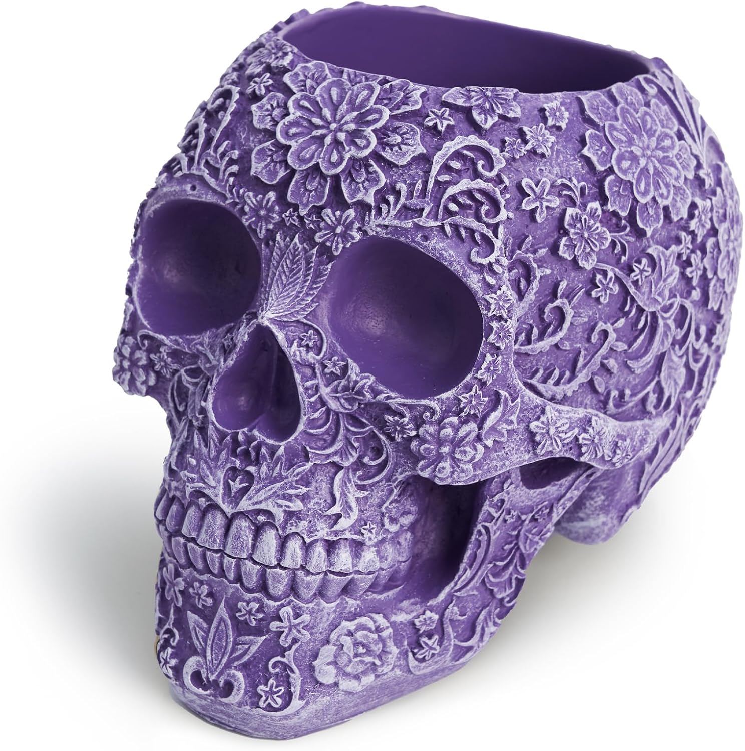 Skull Bowl Decorative Skull Vase Makeup Brush Pen Holder Organizer Dresser Gothic Table Organizer Decoration, Purple Skull Pot Enthusiasts Gifts