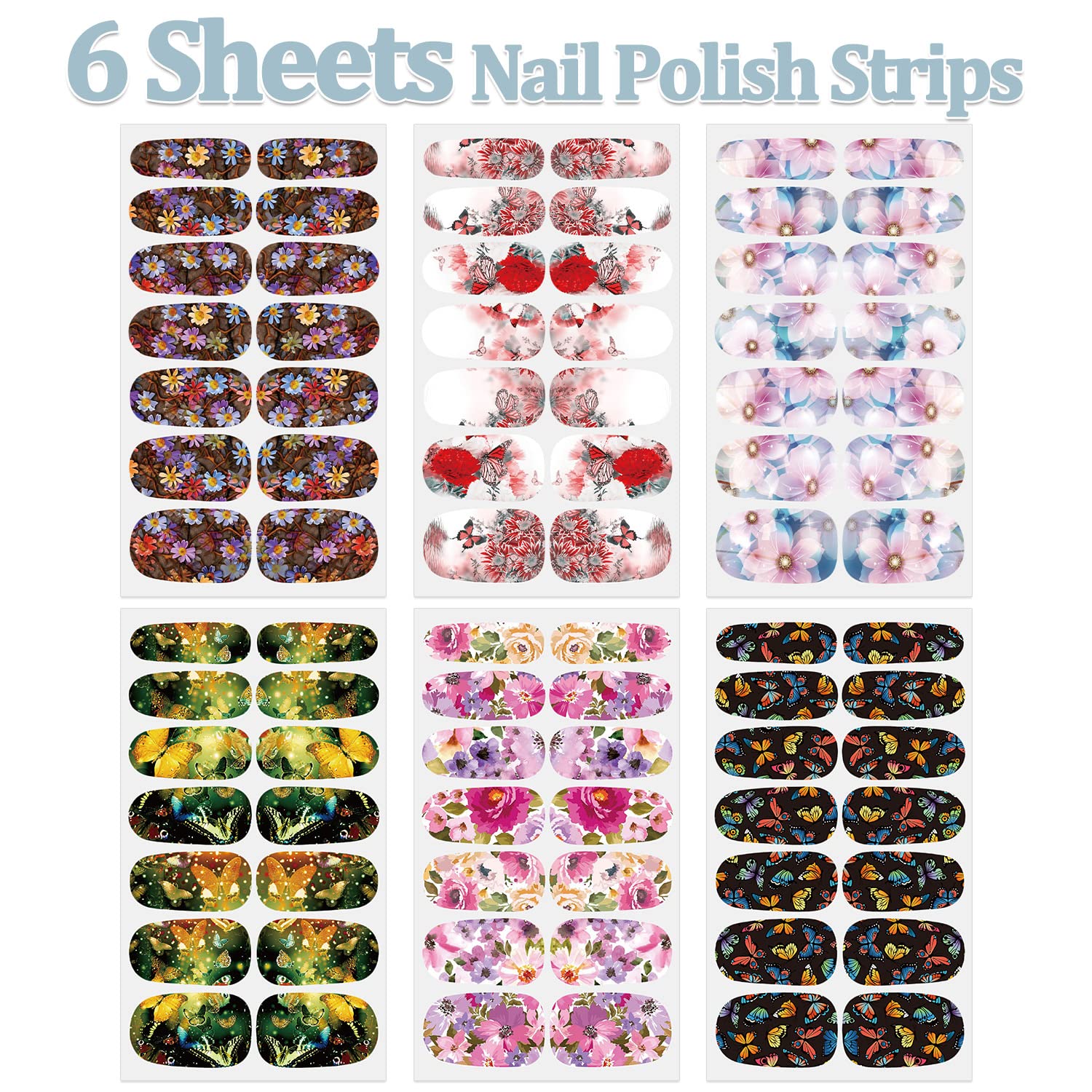 SILPECWEE 6 Sheets Floral Design Full Nail Polish Wraps Self-Adhesive Manicure Set - Image 2
