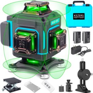 KEZERS Laser Level 360 Self Leveling,4 x 360 Laser Level with Screen Green Laser Level Line tool Leveling and Alignment Laser Tool with Pulse Mode for Construction and Picture Hanging,Remote Control
