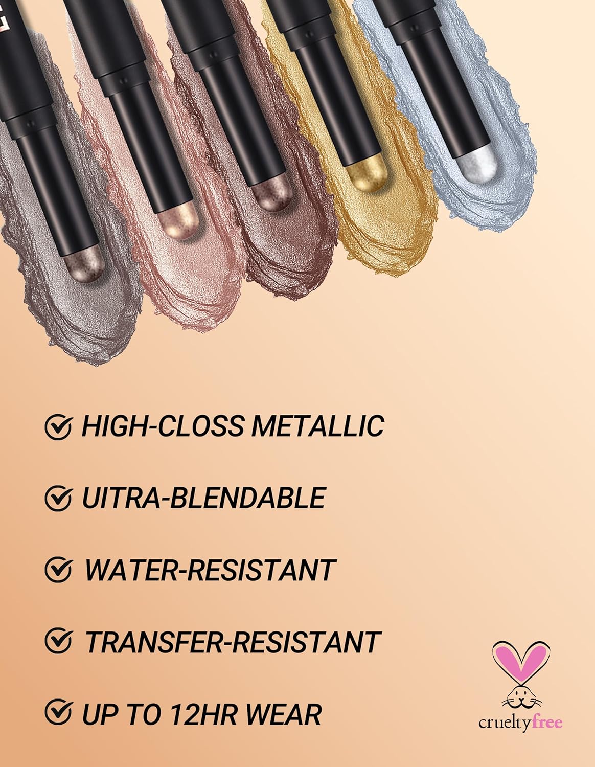 Erinde 24 Midnight Black Shimmer Cream Eyeshadow Stick Waterproof Metallic Glitter Pencil - Image 5