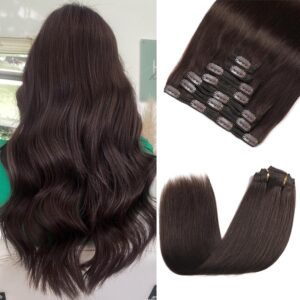 Clip in Hair Extensions Real Human Hair - 130g 7pcs 14 Inch, Dark Brown Color - Premium Hair Extensions Real Human Hair Clip ins Straight for Women (#2 14 Inch)