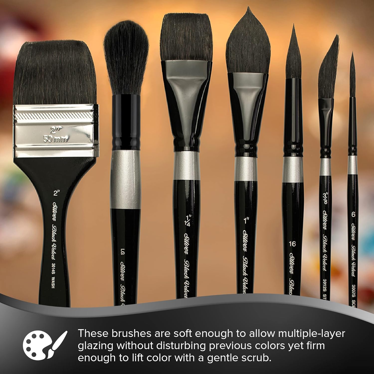 Silver Brush Limited Black Velvet Essential Watercolor Brush Set 3 Short Handles - Image 5