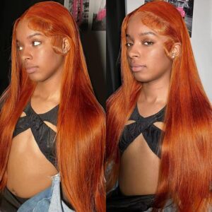 Ginger Wig Human Hair 13x6 Lace Front Wigs Straight HD Transparent Ginger Orange Lace Front Wigs Human Hair Pre Plucked 180% Density #350 Colored Copper Red Human Hair Wig for Women (30 Inch)