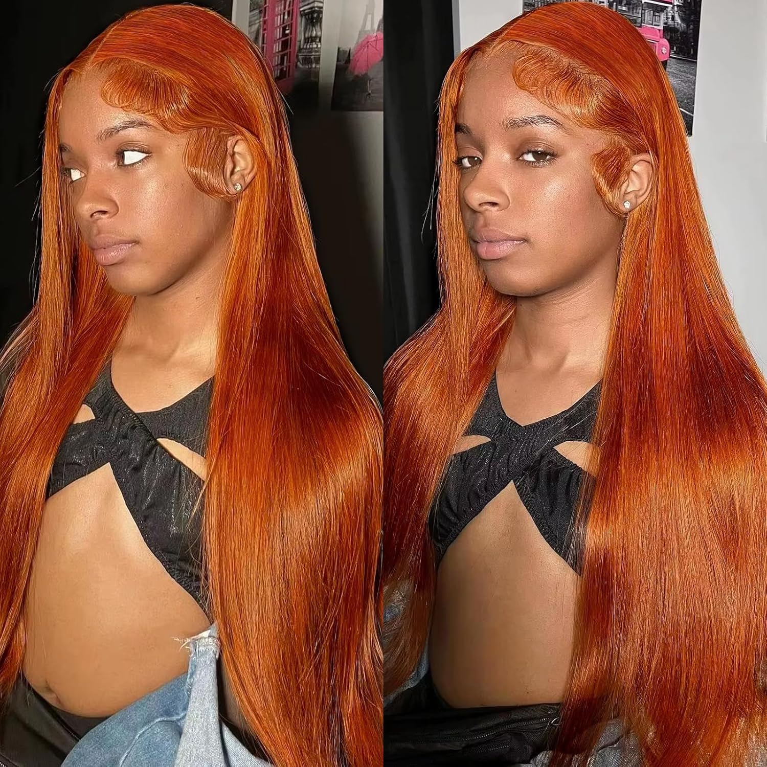 Ginger Wig Human Hair 13x6 Lace Front Wigs Straight HD Transparent Ginger Orange Lace Front Wigs Human Hair Pre Plucked 180% Density #350 Colored Copper Red Human Hair Wig for Women (30 Inch)