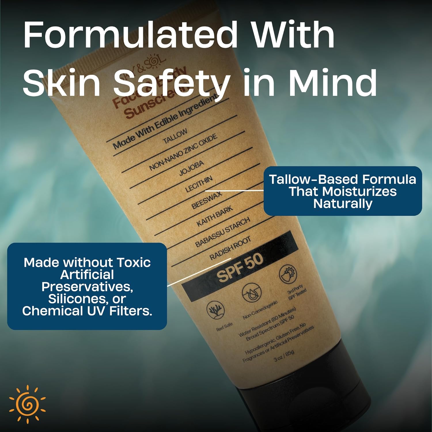 Reef Safe Non-Toxic Mineral Sunscreen SPF 50 for Face and Body, 3 oz - Image 6