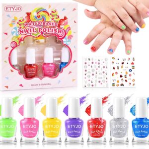 Kids Nail Polish - 100% Non Toxic Peel - Off Water-Based Quick Dry Nail Polish for Toddler 7 Candy Colors With Sticker for Girls Ages 3+