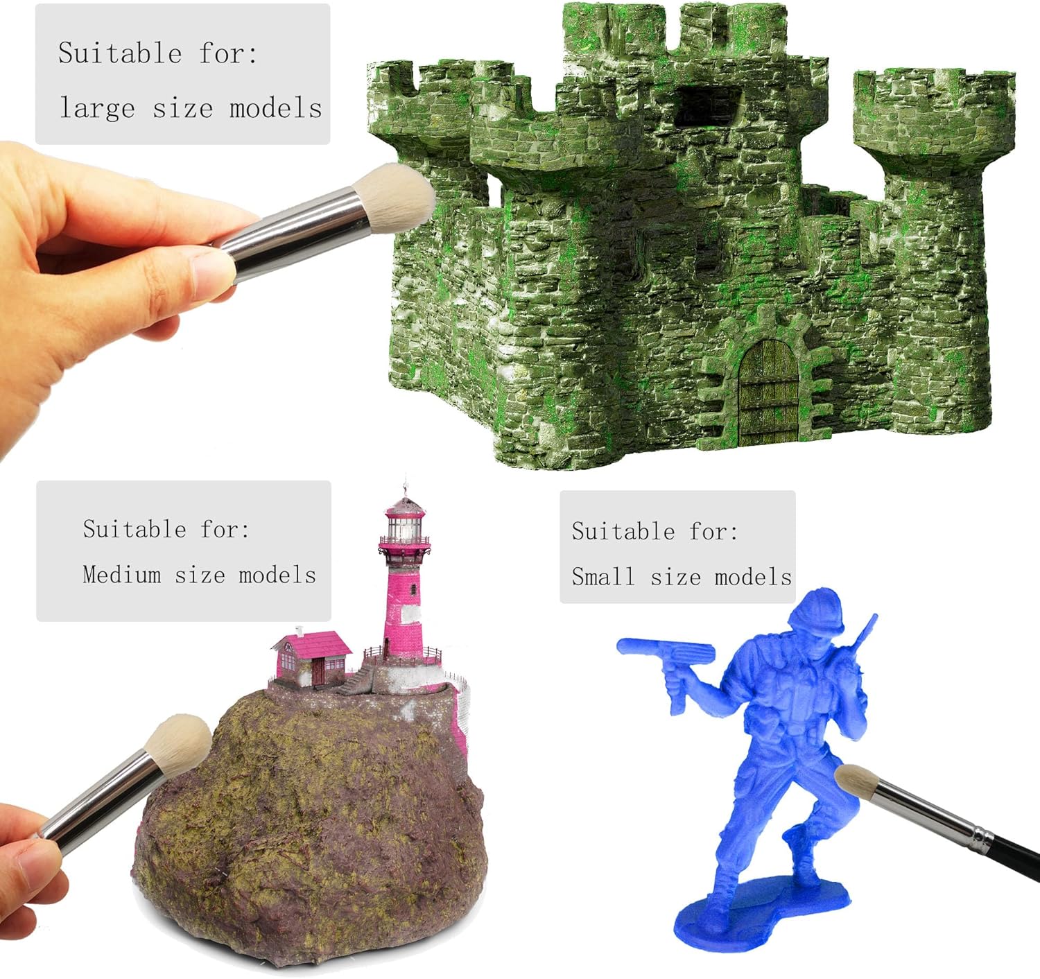 3-Piece Miniature & Model Drybrush Set, Perfect for Hobby Painting Details - Image 2
