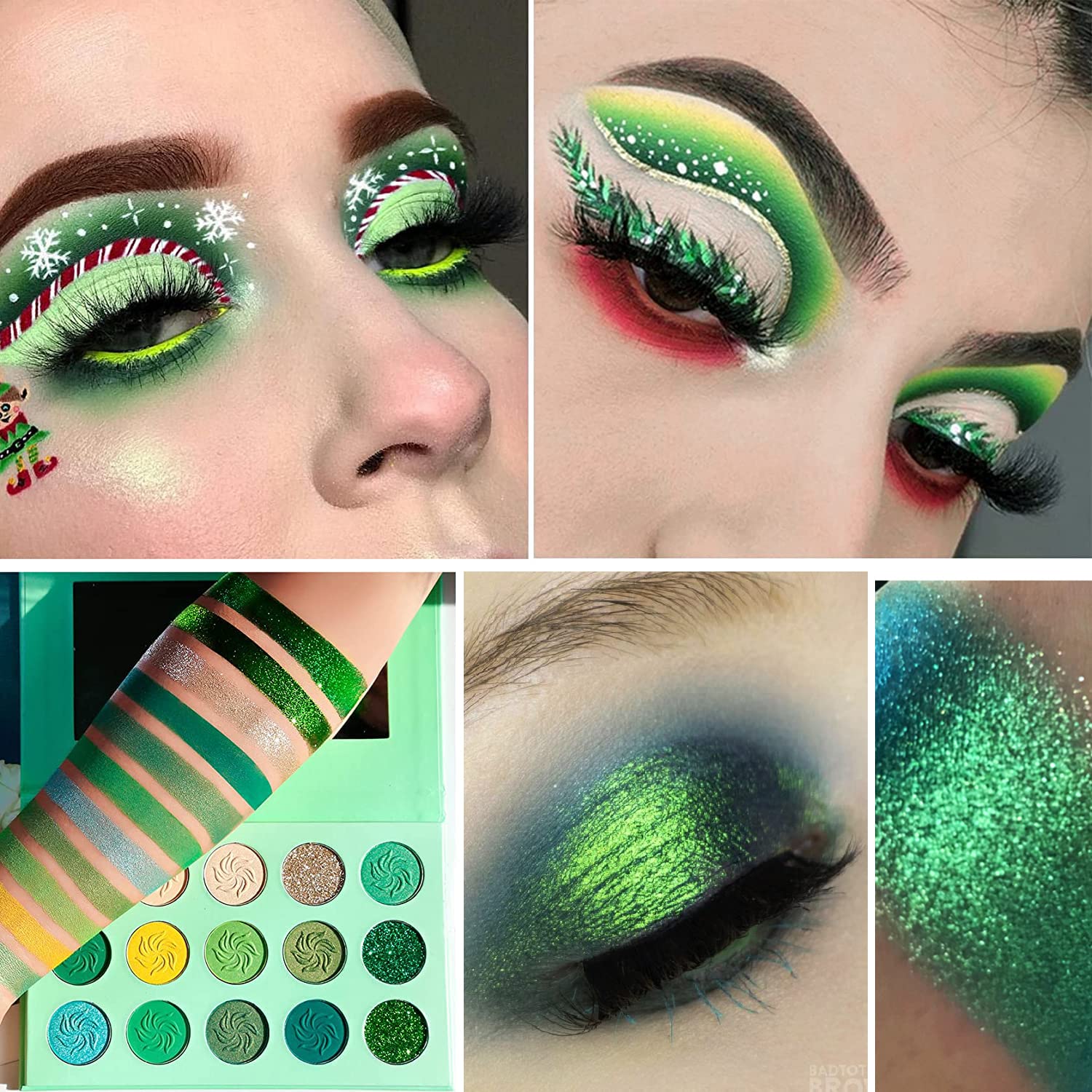 Afflano 12 Shade Forest Emerald Green MultiChrome Glitter Eyeshadow Palette - Image 2