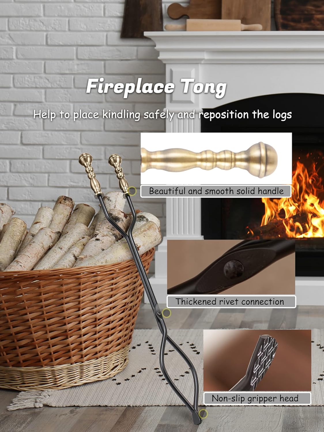 Lichamp 5-Piece Retro Gold Handle Fireplace Tools Set Indoor Outdoor - Image 3