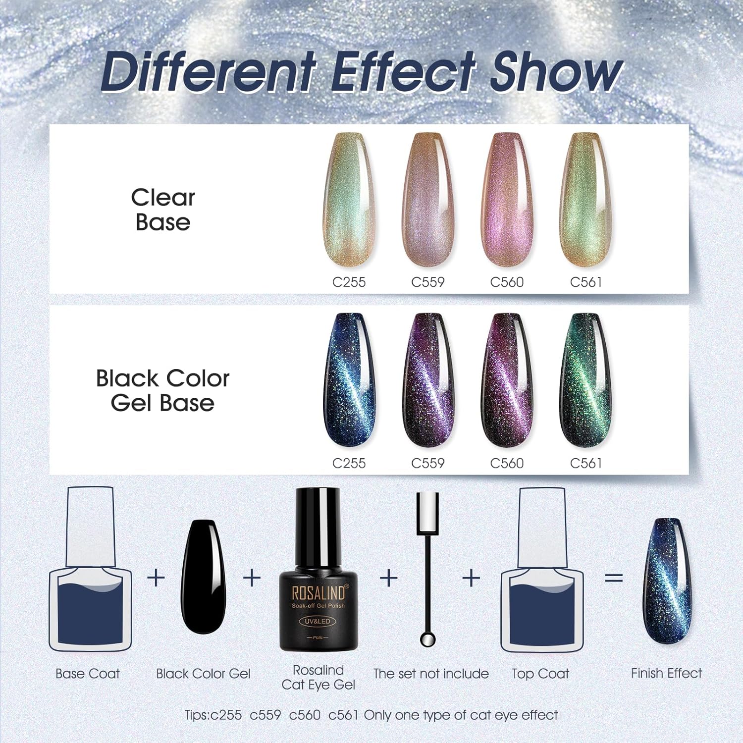 ROSALIND 24-Piece Cat Eye Gel Nail Polish Set with Glitter and Color Changing Effects - Image 3