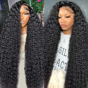 13x6 Deep Curly Lace Front Wigs Human Hair 180 Density, 32 Inch Curly Lace Frontal Wig Human Hair Pre Plucked with Baby Hair (32inch, 13x6 Curly Wig)