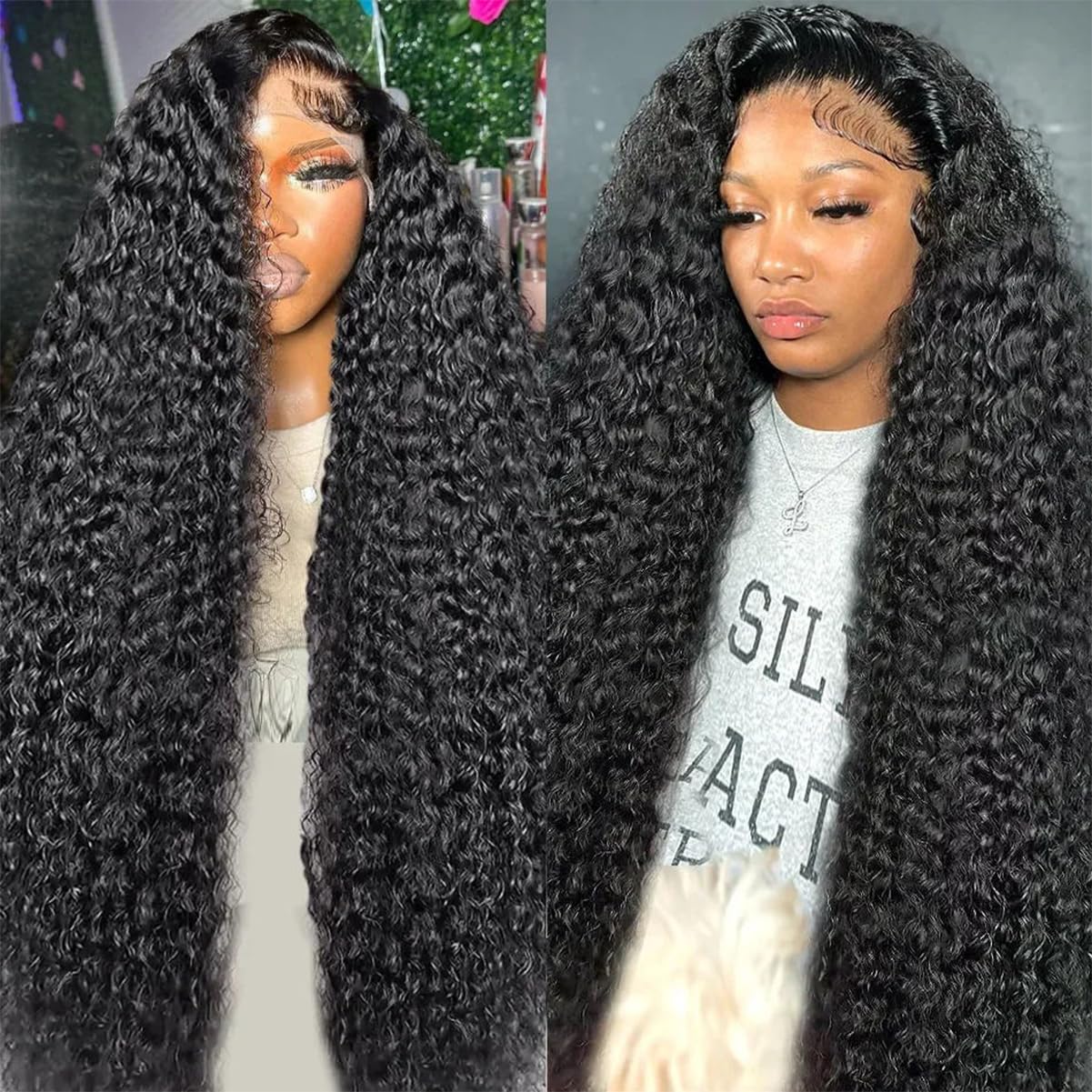 13x6 Deep Curly Lace Front Wigs Human Hair 180 Density, 32 Inch Curly Lace Frontal Wig Human Hair Pre Plucked with Baby Hair (32inch, 13x6 Curly Wig)