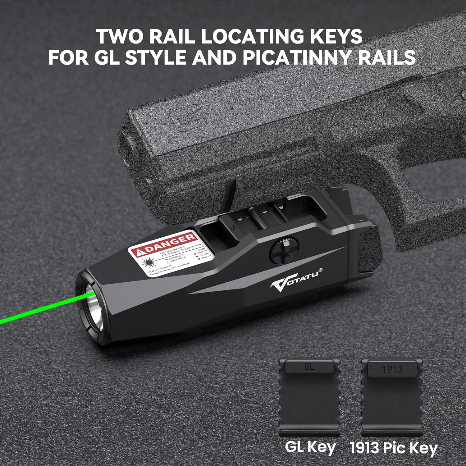 VOTATU 1600 Lumens Rechargeable Green Laser Flashlight Combo Pistol Mount Adjustable Rail Keys - Image 3