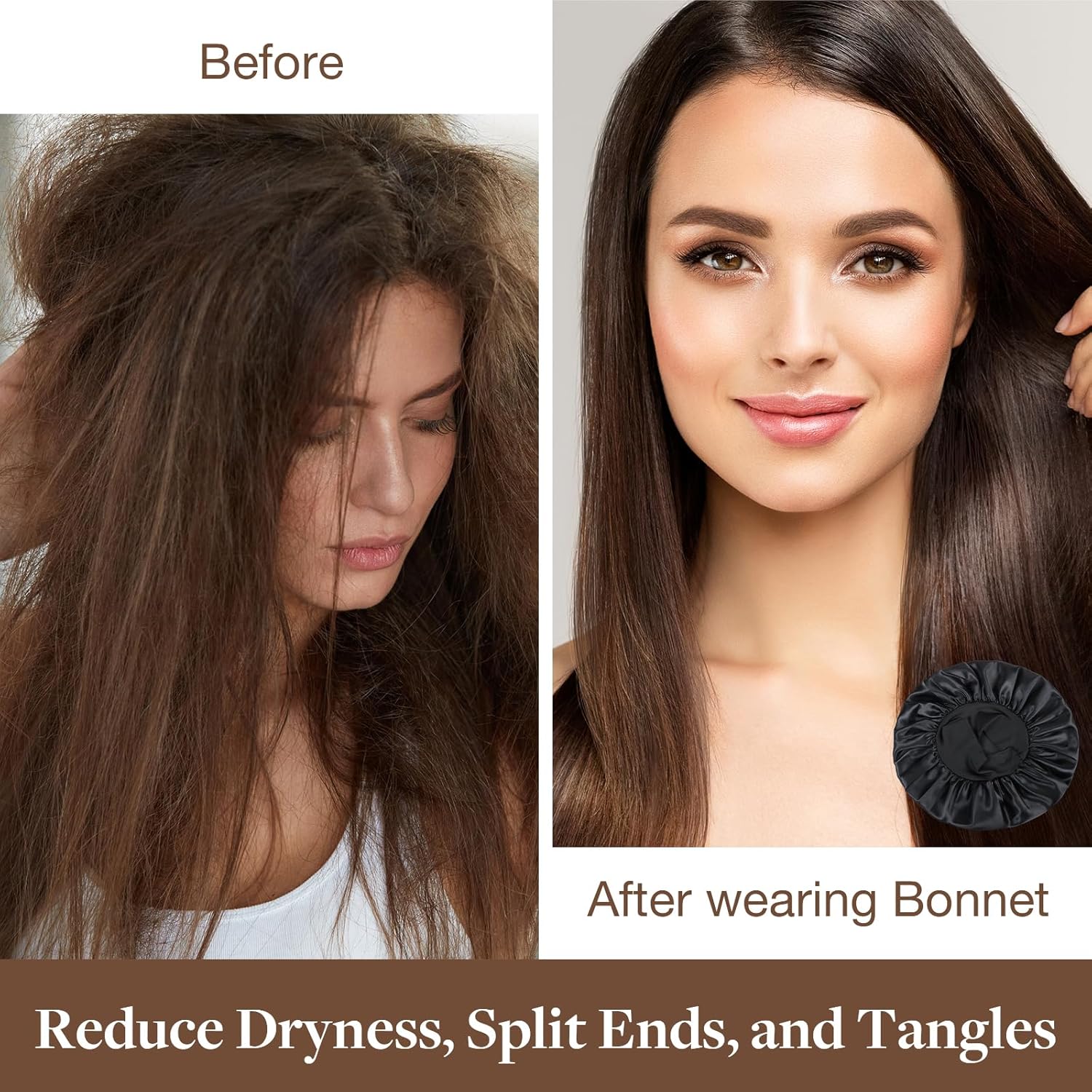 GOO GOO Black Satin Bonnet for Sleeping, Extra Large Size, Soft Elastic Hair Protection - Image 2