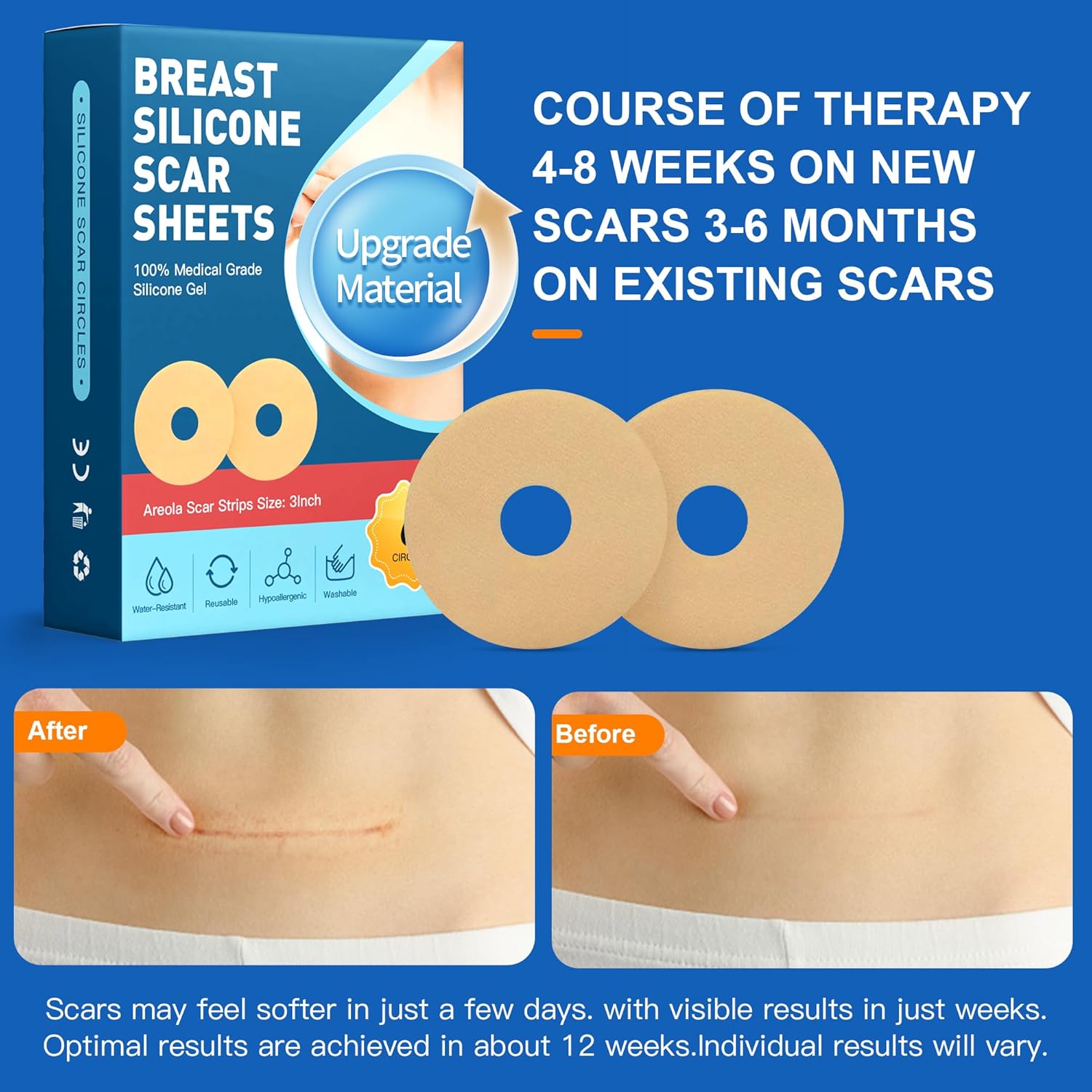 6 Pack Silicone Scar Sheets for Breast Care, Post Surgery Scar Treatment Supplies - Image 5