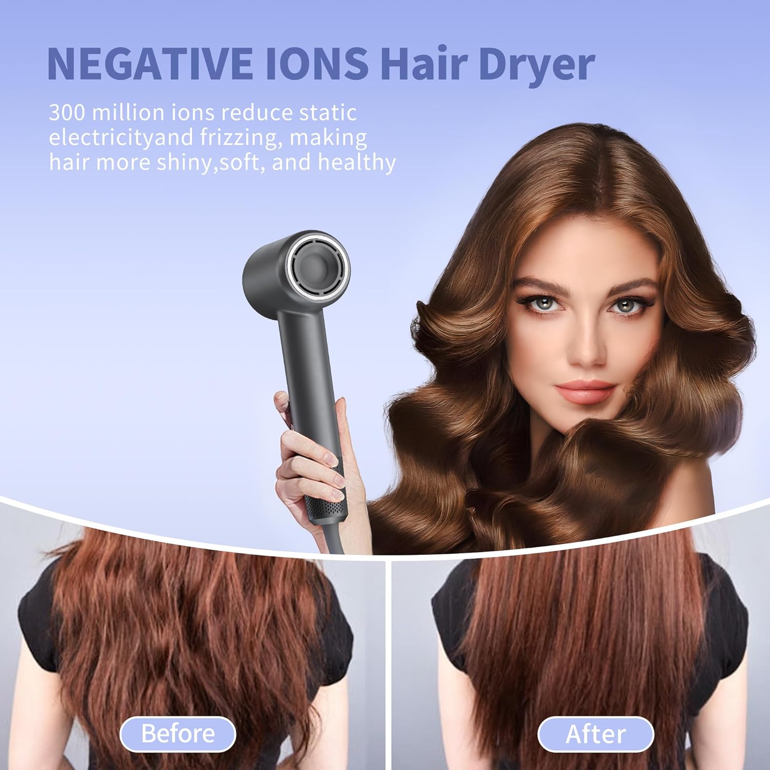 Hair Dryer, Professional High-Speed Blow Dryer 110,000RPM, 300 Millions Negative Ionic Care Hair Dryers for Fast Drying, 1500W Low Noise Thermo-Control Hairdryers with Magnetic Diffuser - Image 3