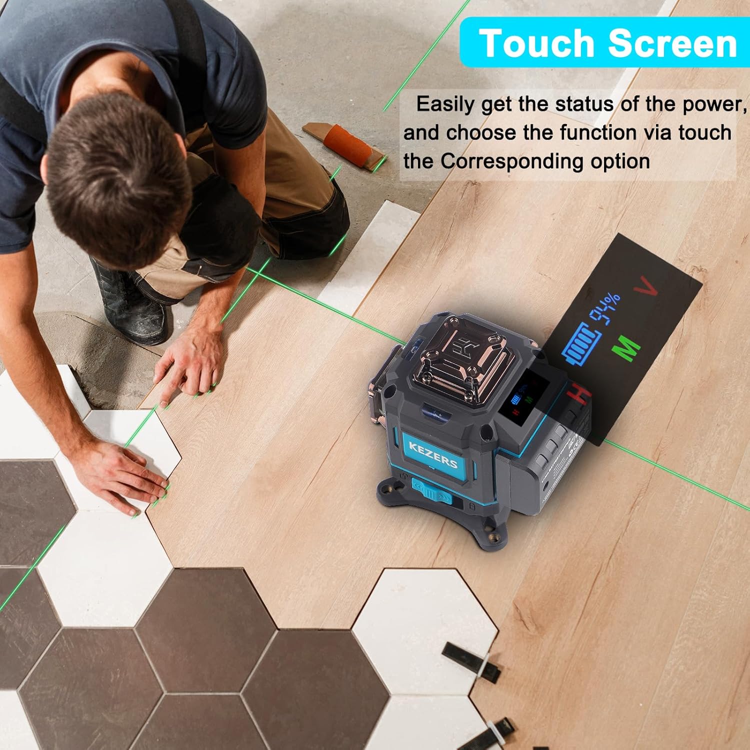 KEZERS 4x 360 Degree Green Laser Level Self-Leveling Alignment Tool with Remote Control - Image 2