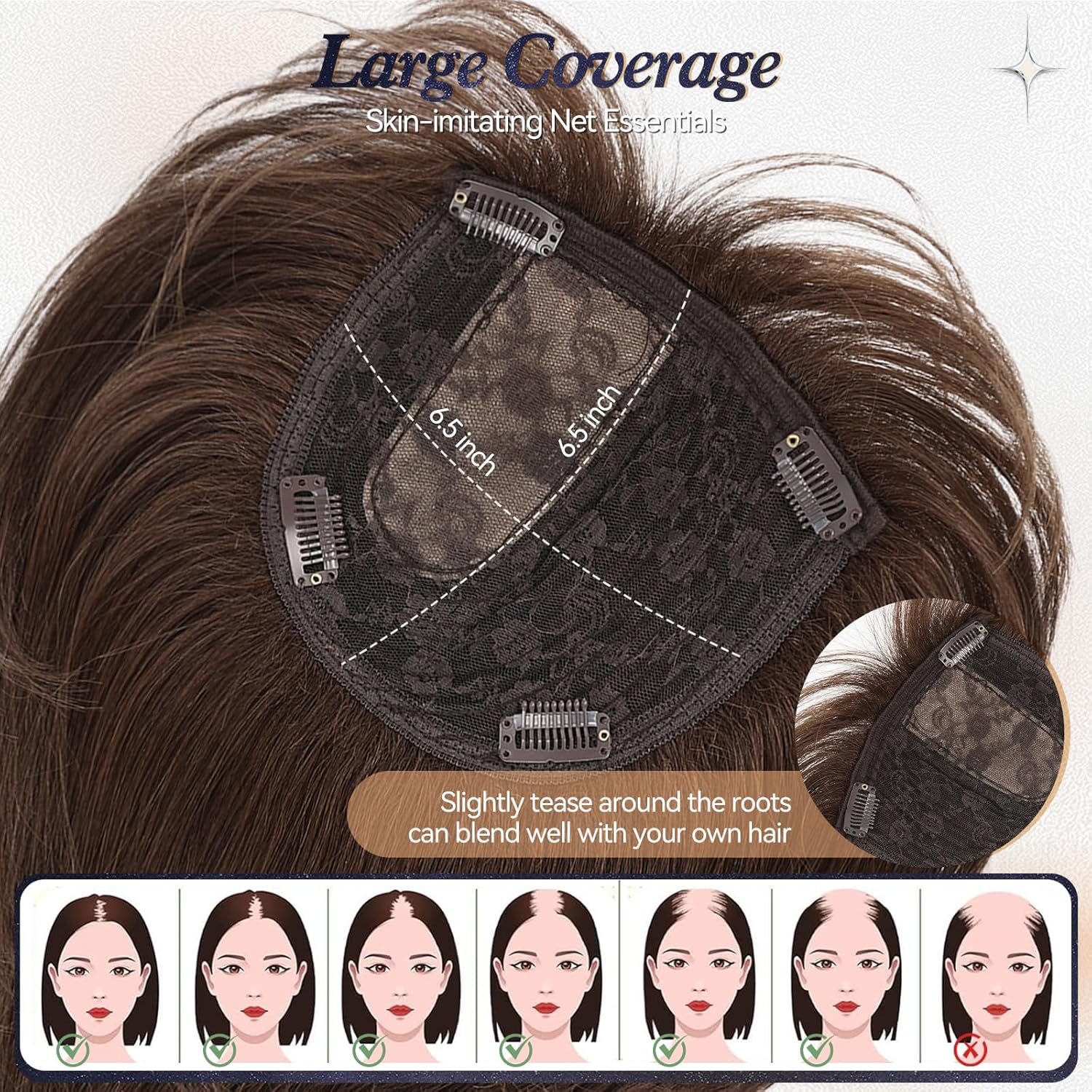 Starluck 6.5x6.5 inch Brown Short Bob Human Hair Topper with Bangs - Image 2
