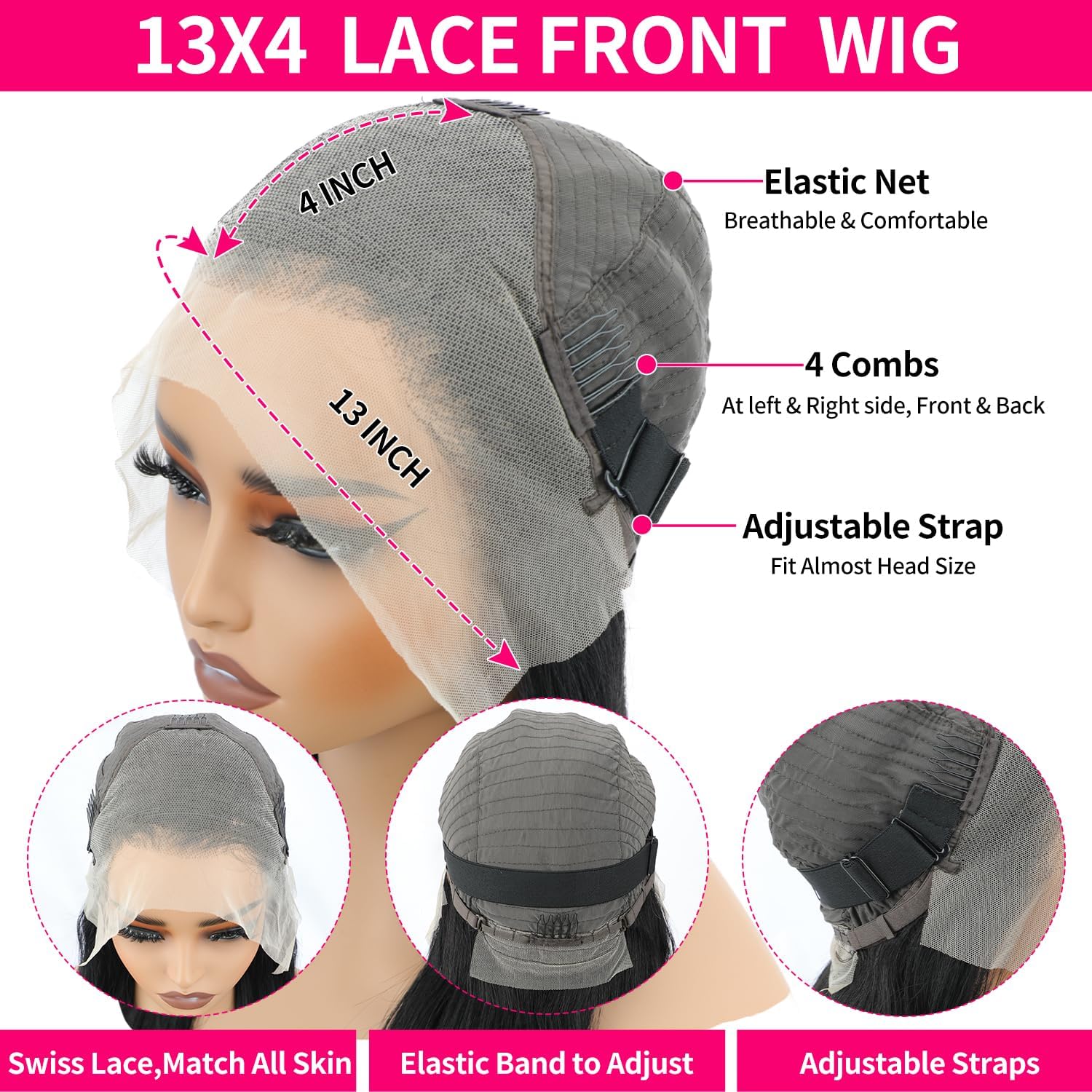 32 Inch 200% Density Natural Black Straight Lace Front Wig with Baby Hair - Image 3