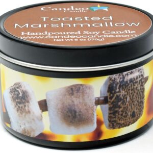 Toasted Marshmallow - Large Travel Tins, 6oz - Highly Scented - Made with Soy Wax - Handmade in The USA - Candeo Candle - Pumpkin Fall Candles