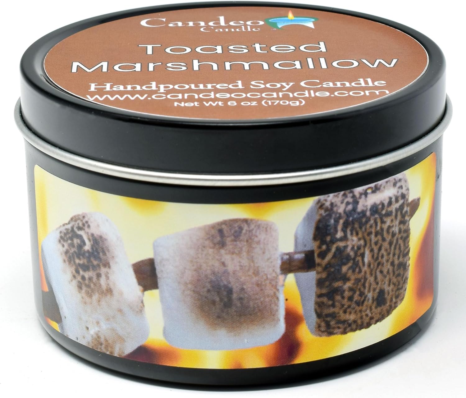 Toasted Marshmallow - Large Travel Tins, 6oz - Highly Scented - Made with Soy Wax - Handmade in The USA - Candeo Candle - Pumpkin Fall Candles