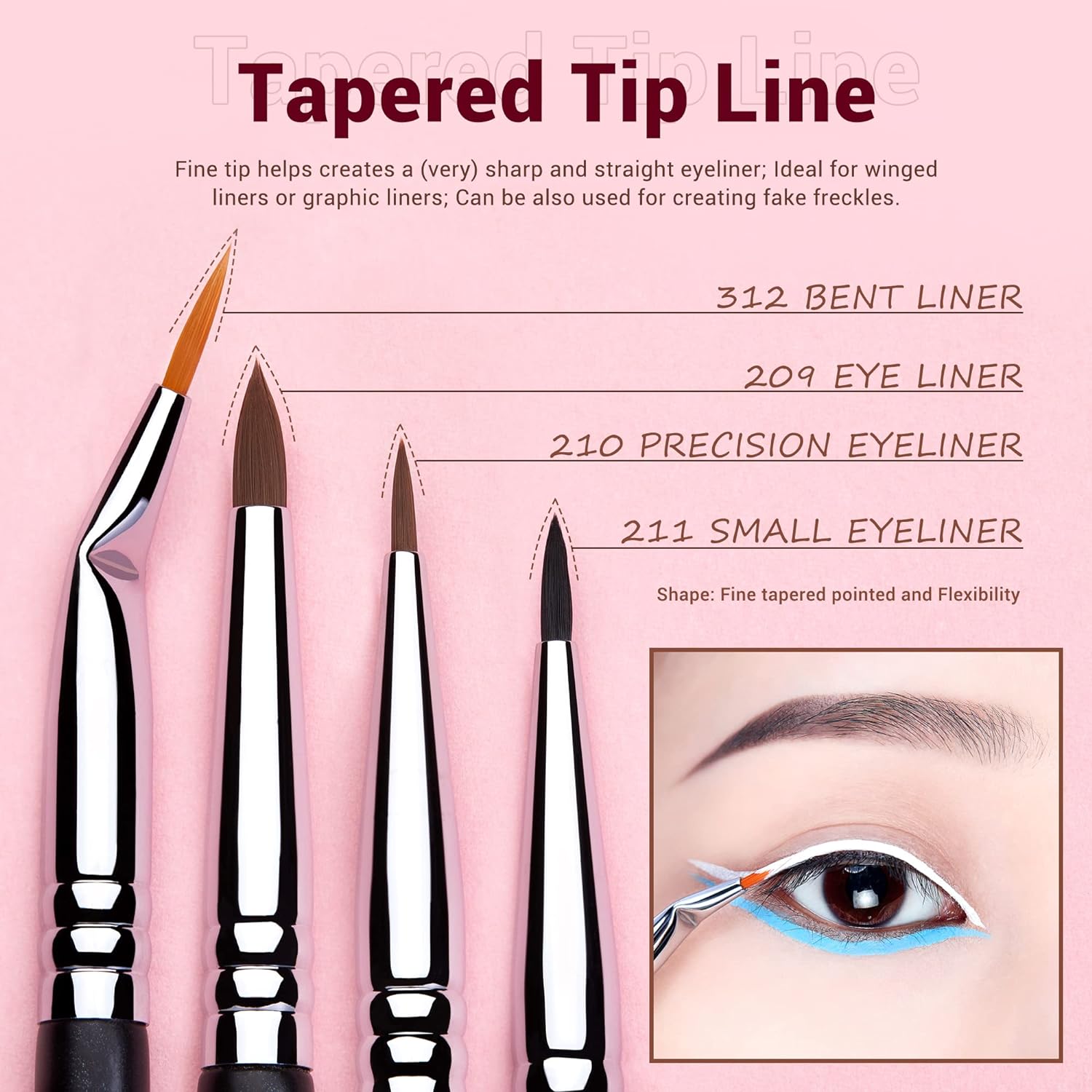 Jessup 11-Piece Eyeliner Brush Set for Precision Liner, Angled & Ultra Fine Tips - Image 2
