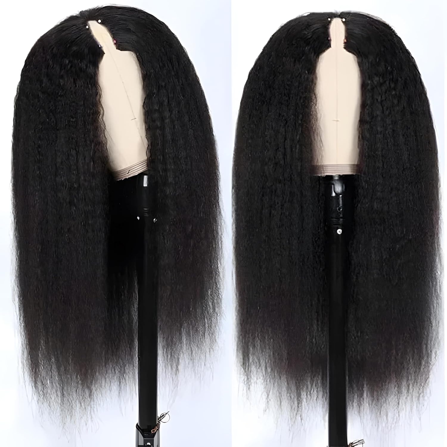 V Part Kinky Straight Human Hair Wig 16 Inch Glueless Clip-in Half Wig for Women - Image 3