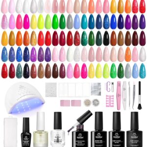 Beetles 85 Pcs Gel Nail Polish Kit with U V Light, 55 Colors Jelly Pink Gel Nail Kit with Base Top Coat Tools for All Seasons, Red Green Jelly Pearl Gel Style Manifesto DIY Nail Art Gifts for Women