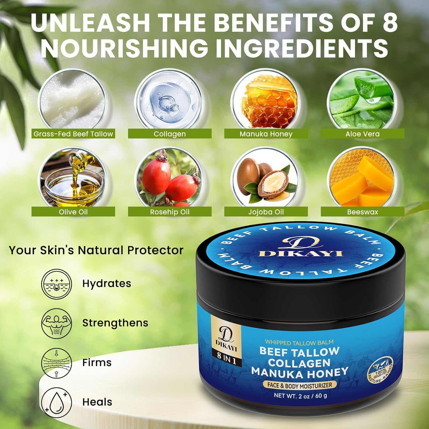 Organic Whipped Beef Tallow Balm with Manuka Honey 4 oz for All Skin Types - Image 2