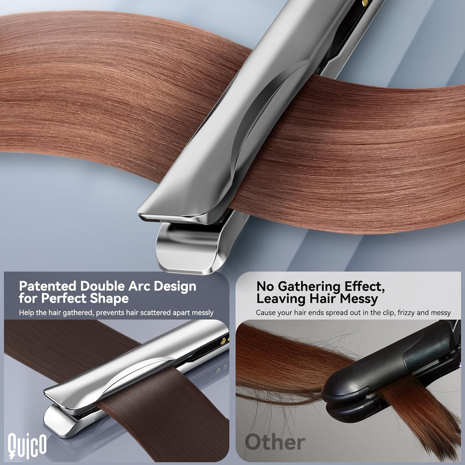 Quico Professional Ceramic Plate Hair Straightener Flat Iron 1.75 Inch Wide Fast Heating Auto Off Includes Glove Clip - Image 8