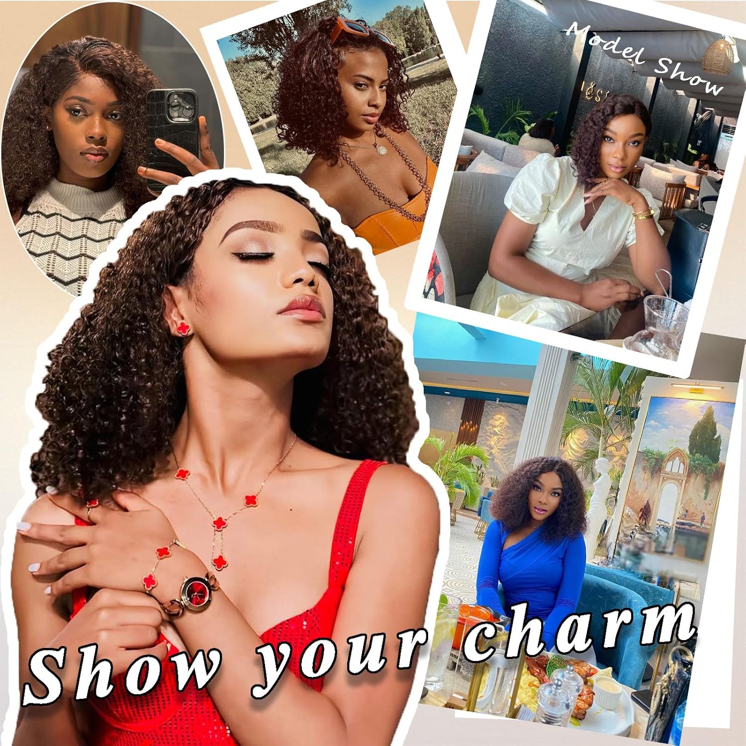 14 Inch Water Wave Chocolate Brown Curly #4 Human Hair Glueless Lace Front Bob Wig - Image 7