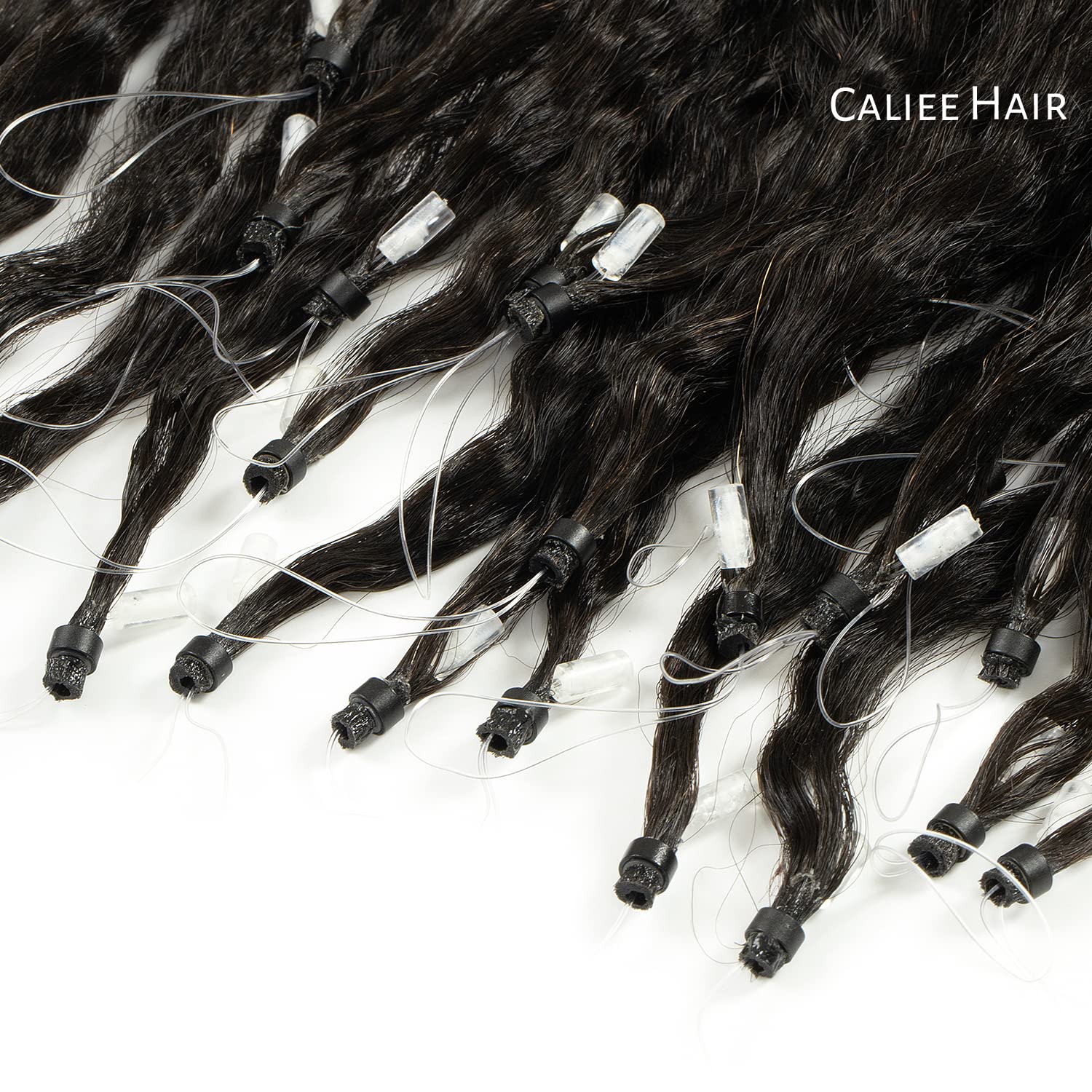Caliee 16 Inch Microloop Kinky Straight Human Hair Extensions 50g Natural Black 1B Color - Image 5