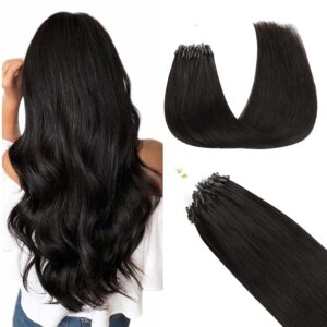 GOO GOO Micro Link Tip Hair Extensions, Real Human Hair, 18inch 50g 50S, Cold Fusion, Invisible Remy, 1B Natural Black