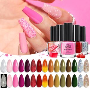 Born Pretty 15 Colors Nail Polish Set, Quick Dry Nail Polish Kit Pink Red Silver Gold Glitter Color Changing Orange Nail Lacquer Glossy Nail Polish Manicure Set for Mother's Day Gift